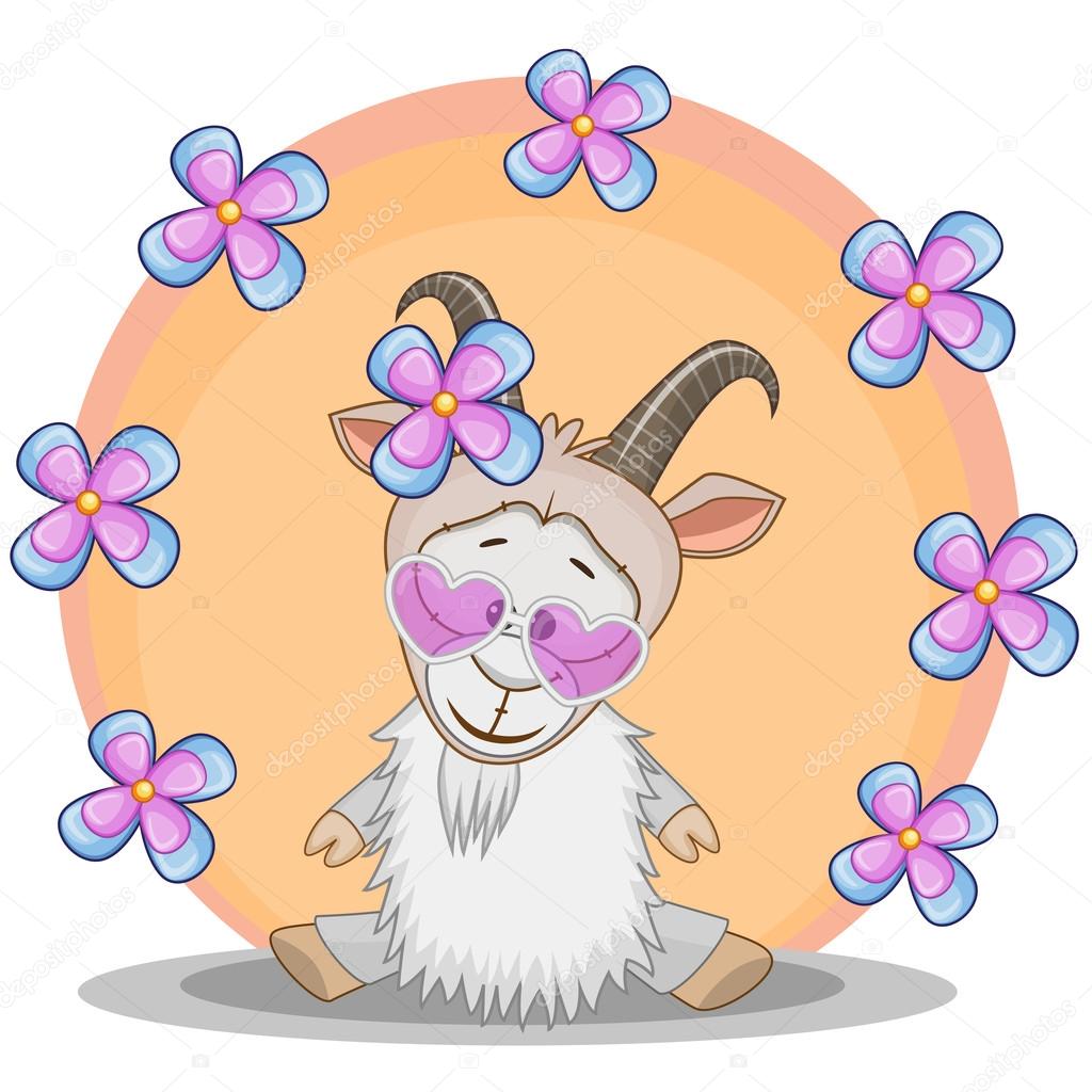 Goat with flowers card