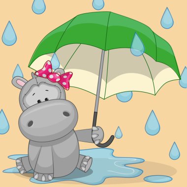 Şemsiye ile mutlu su aygırı