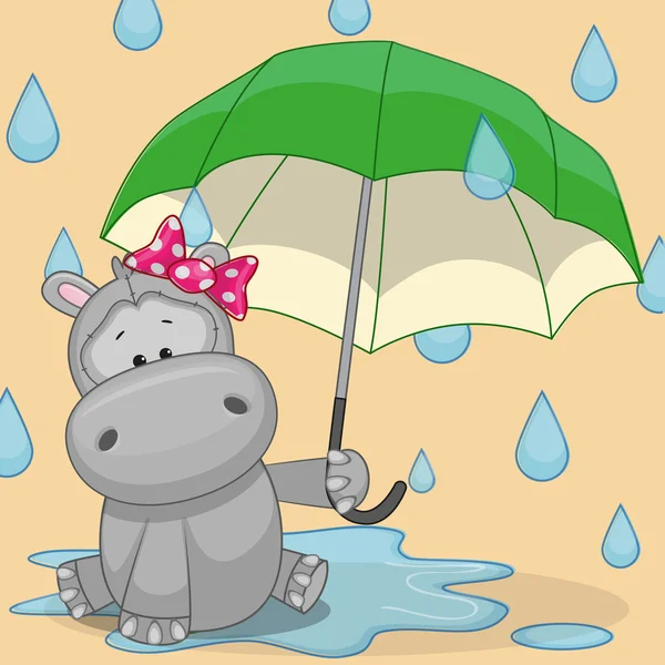 Hippo fericit cu umbrelă — Vector de stoc