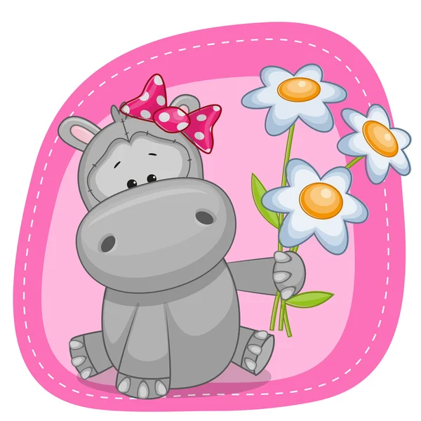 Happy Hippo with flowers — Stock Vector