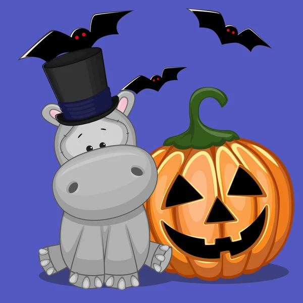 Hipopótamos de Halloween con calabaza — Vector de stock