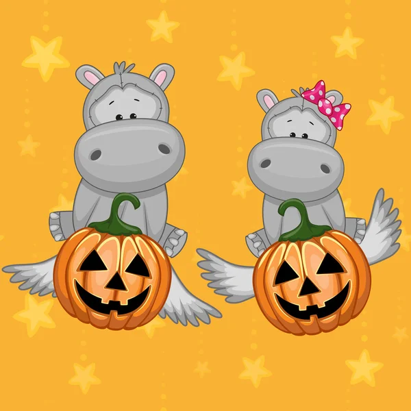 Hipopótamos de Halloween con calabaza — Archivo Imágenes Vectoriales
