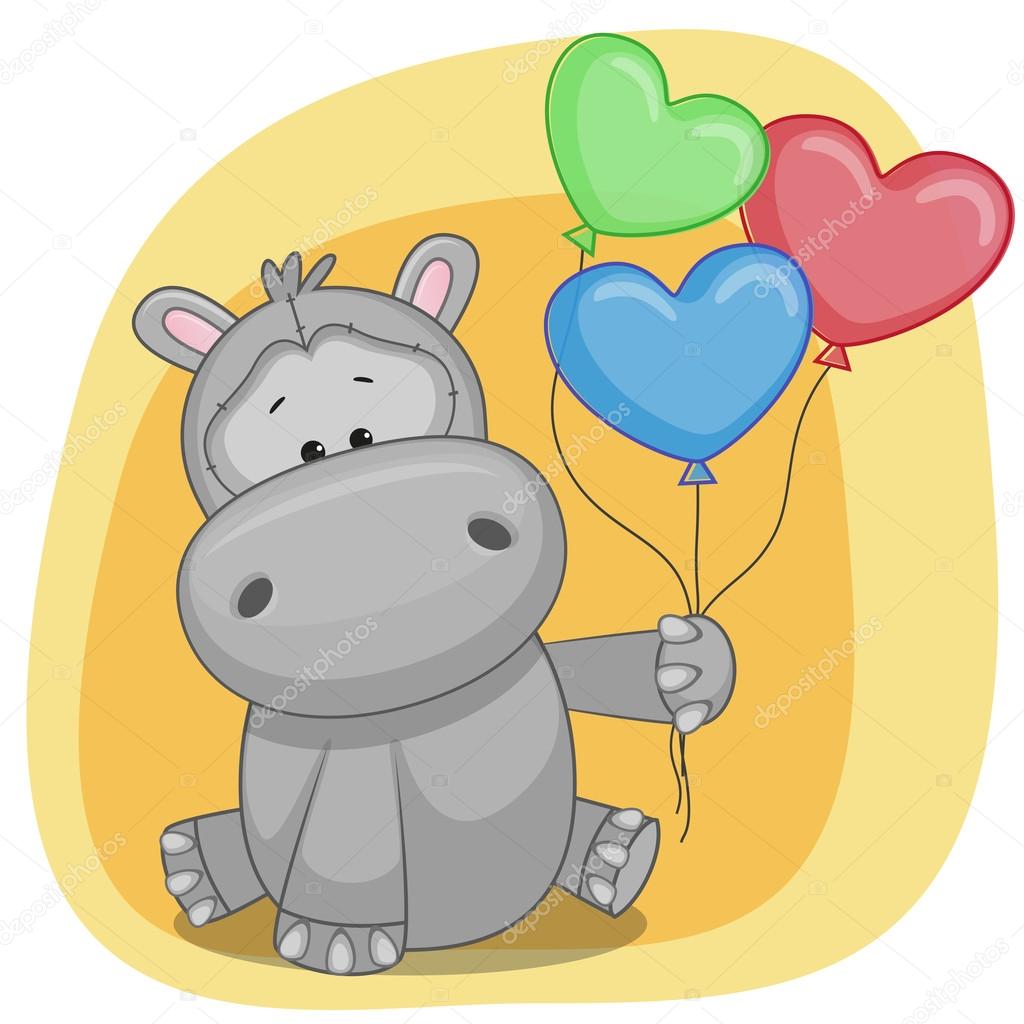 Happy  Hippo with balloons