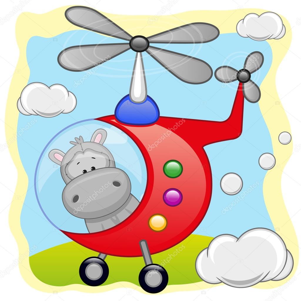 Cute Hippo in helicopter