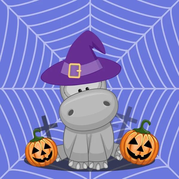 Hippopotame d'Halloween avec citrouille — Image vectorielle