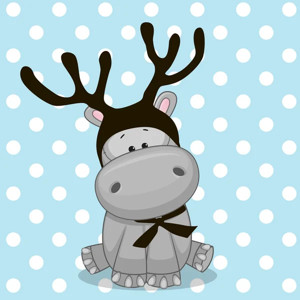 Cute Hippo with antlers — Stock Vector