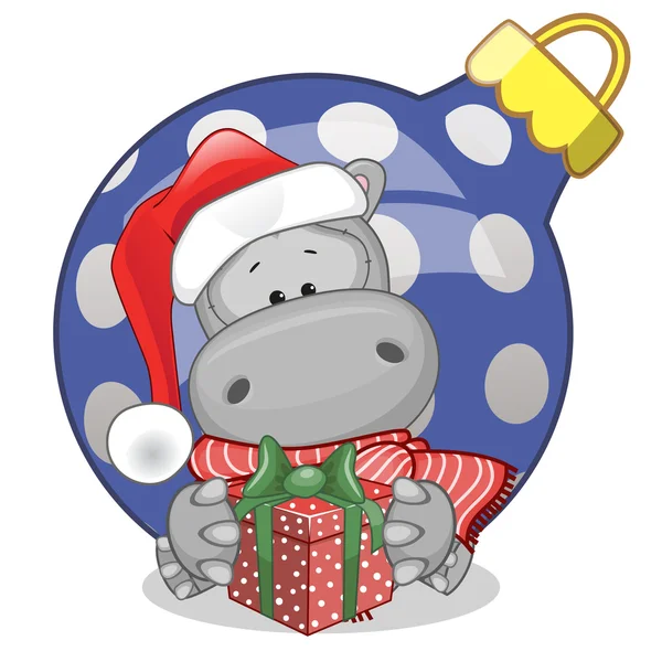 Hippopotame dans un chapeau de Père Noël — Image vectorielle