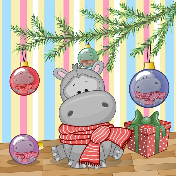 Hipopótamo debaixo da árvore — Vetor de Stock