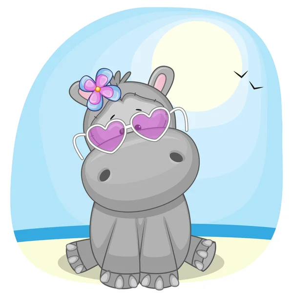 Happy Hippo na praia — Vetor de Stock