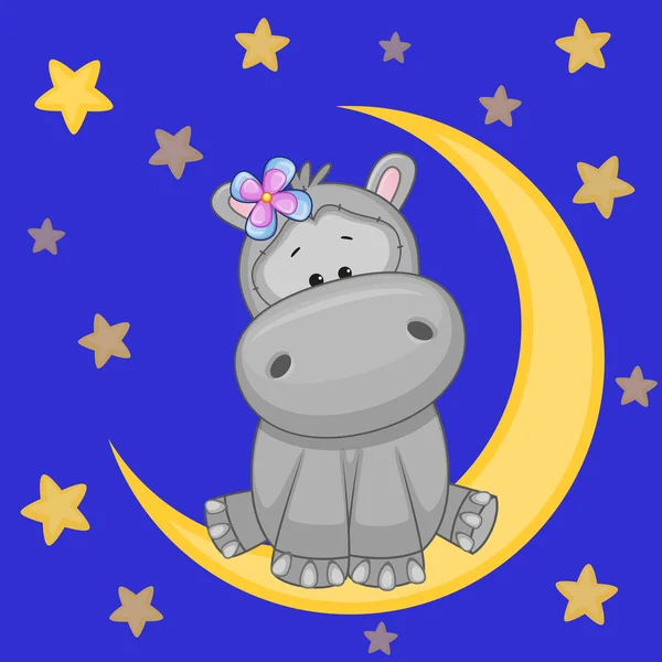 Cute Hippo on the moon — Stock Vector
