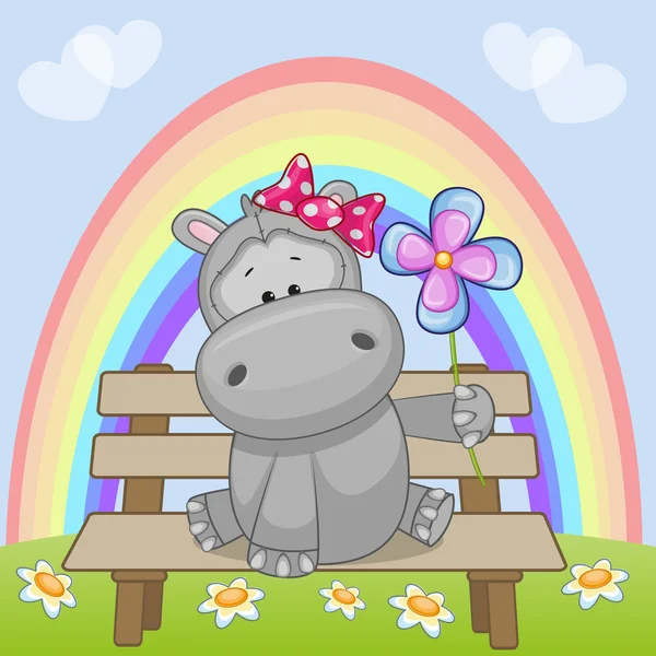 Schattig Hippo met bloem — Stockvector