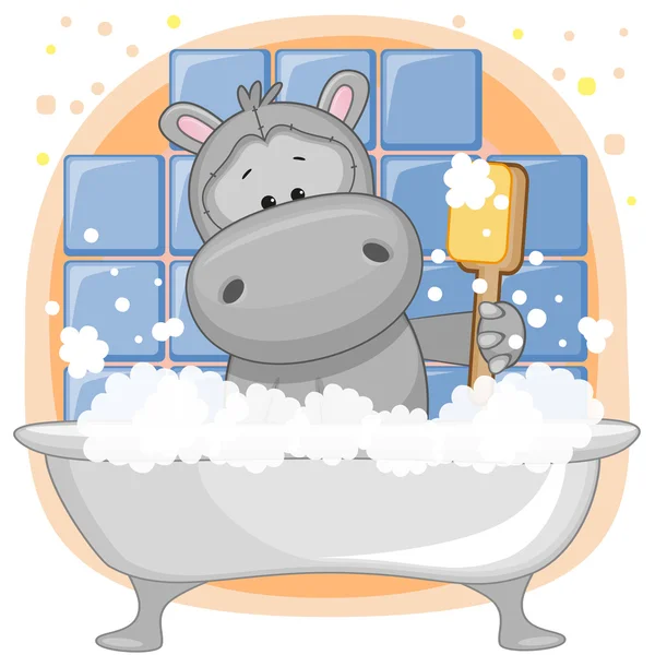 Bonito hipopótamo no banheiro —  Vetores de Stock