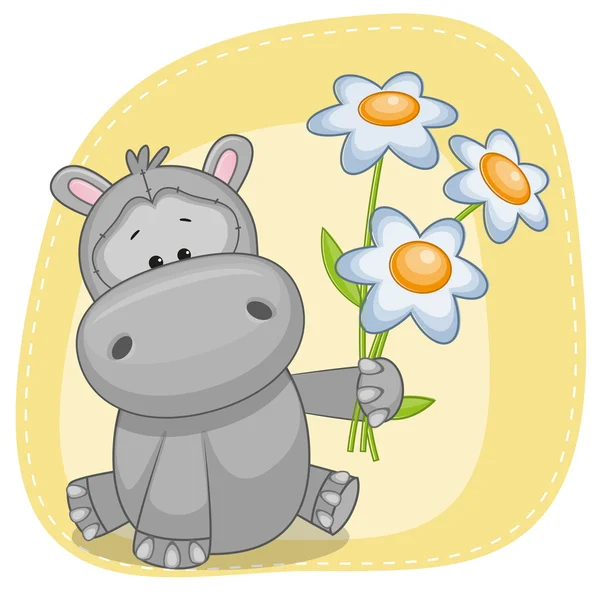 Hippopotame aux fleurs blanches — Image vectorielle