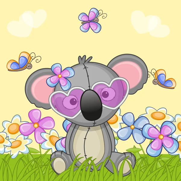 Koala lindo con flores — Vector de stock