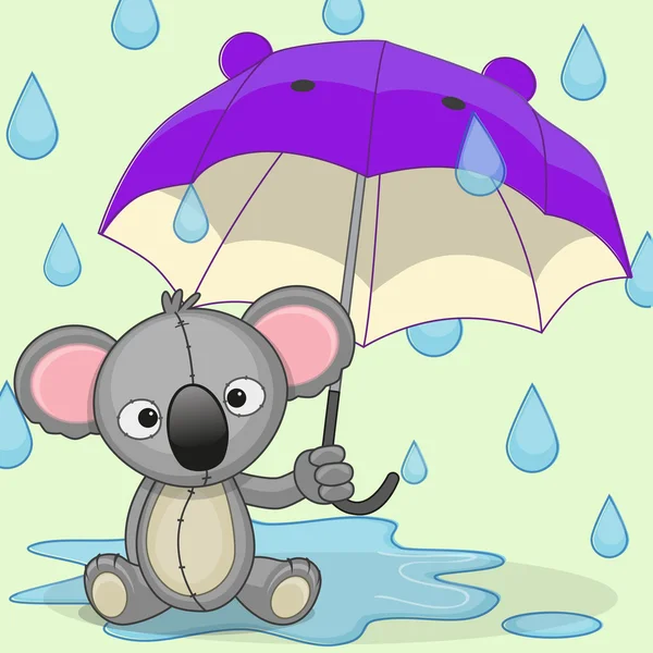 无尾熊把紫色的雨伞 — 图库矢量图片