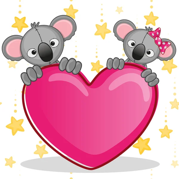 Amantes Koalas con corazón — Vector de stock