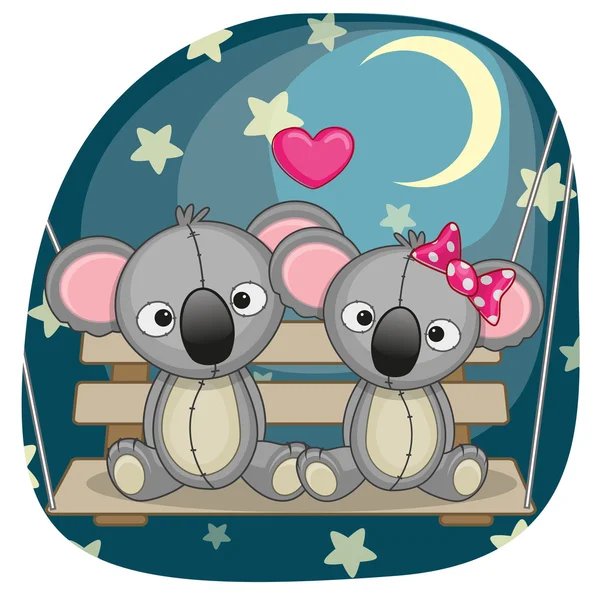 Lovers Koalas at night — Stock Vector
