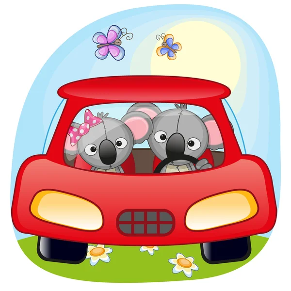 Dos Koalas en un coche — Vector de stock