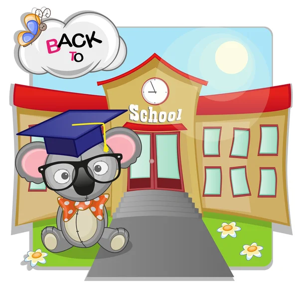 Estudiante Koala y escuela — Vector de stock