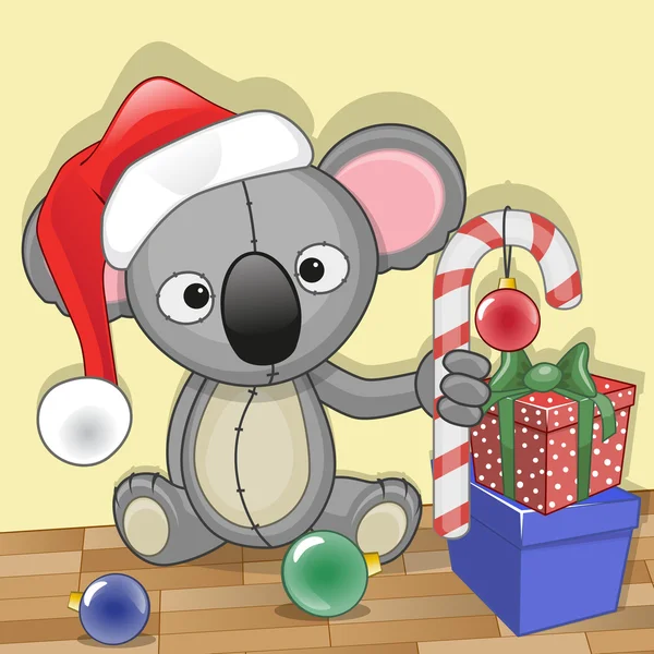 Santa Koala with gifts — Stock Vector