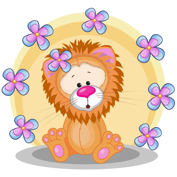 花を持つ Ute ライオン — ストックベクタ
