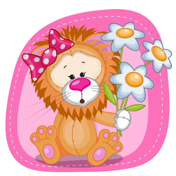 花を持つライオン少女 — ストックベクタ