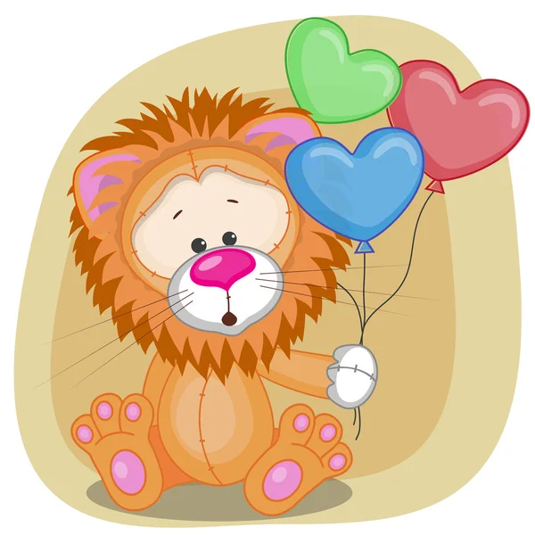 Лев с воздушными шарами сердца — стоковый вектор
