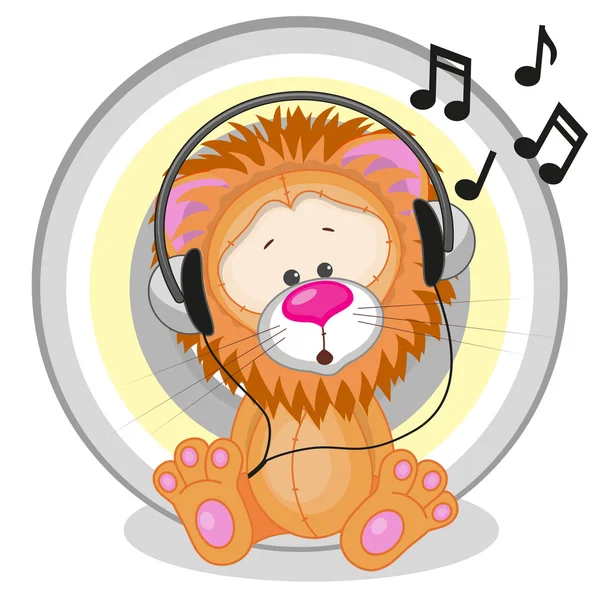 Singa dengan headphone dan catatan - Stok Vektor