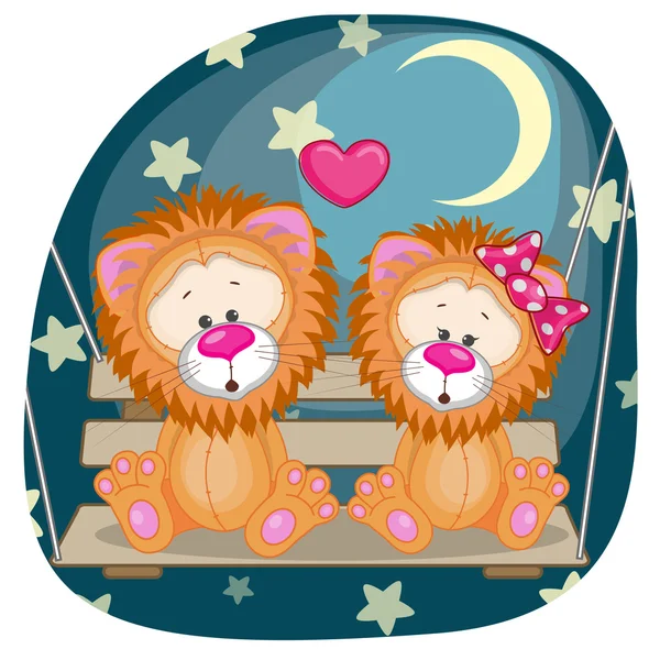 Lovers Lions at night — Stock Vector