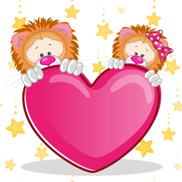 Lovers Lions with heart — Stock Vector