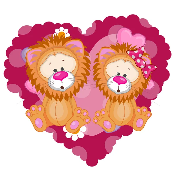 Dos Leones en el corazón — Archivo Imágenes Vectoriales