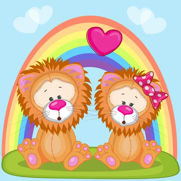 Cute Lovers Lions — Stock Vector