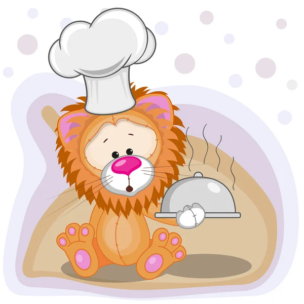 Cook Lion with a tray — Stock Vector