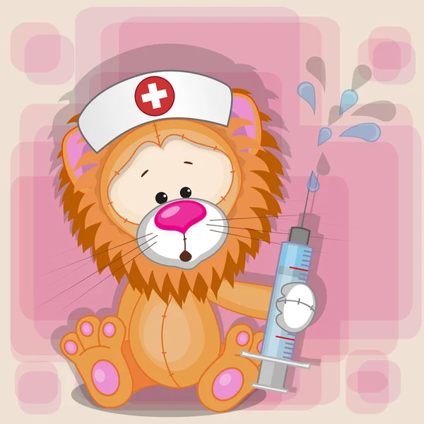 Lion nurse with a syringe — Stock Vector