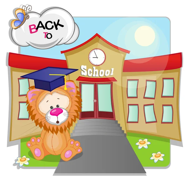 León y escuela — Vector de stock