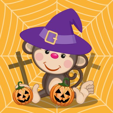 Cadılar Bayramı Balkabağı maymunla