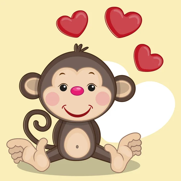 Monkey and hearts — Stock Vector