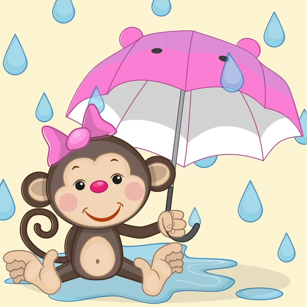 Affe und Regenschirm — Stockvektor