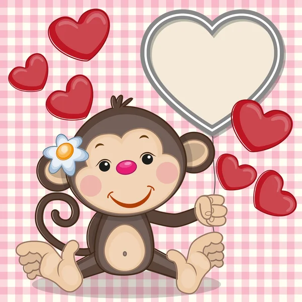 Singe et coeurs — Image vectorielle