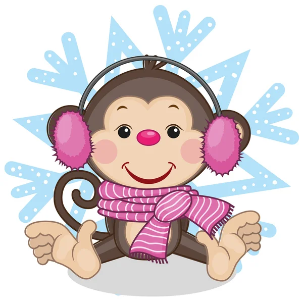 Monkey in a fur headphones — Stock Vector