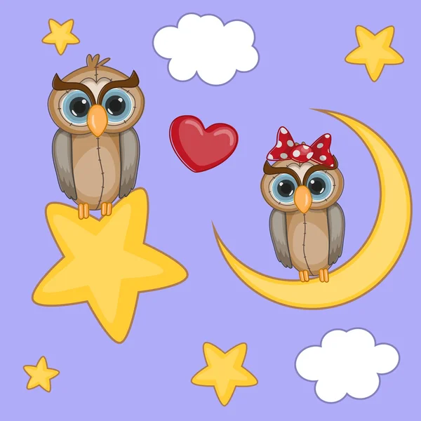 Cute Lovers Owls — Stock Vector