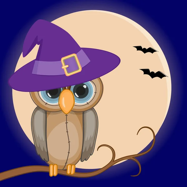 Hibou d'Halloween en chapeau — Image vectorielle