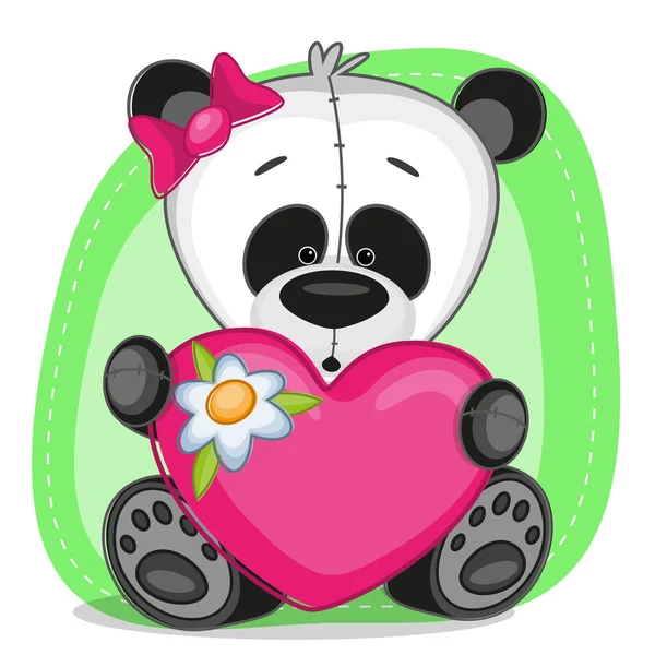 Panda fille avec coeur — Image vectorielle