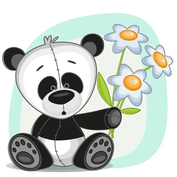 Panda con flores — Vector de stock