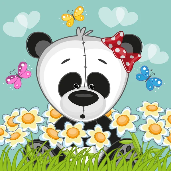 Panda med blomster – Stock-vektor