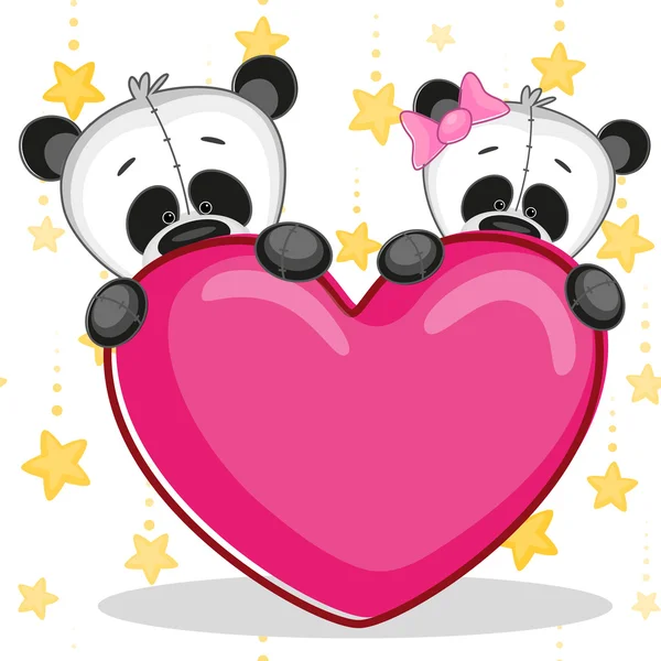 Lindos amantes pandas — Vector de stock