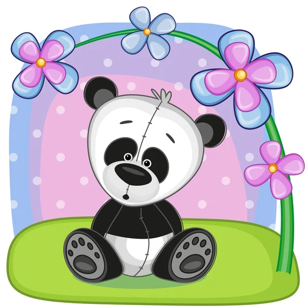 Panda avec des fleurs — Image vectorielle