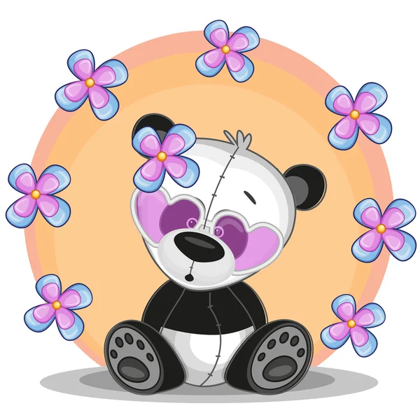 Panda mit Blumen — Stockvektor