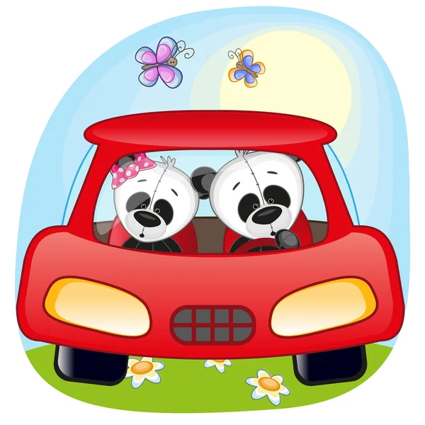 Bir arabada iki pandalar — Stok Vektör