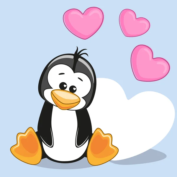 PENGUINO CON CORAZONES — Archivo Imágenes Vectoriales